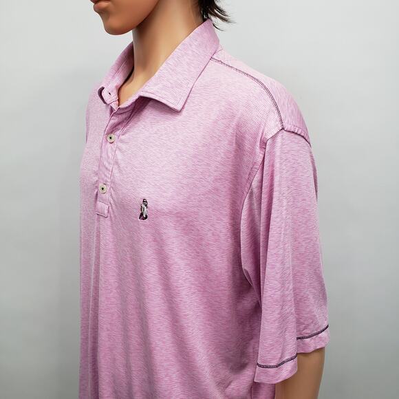 FootJoy Lisle Space Dye Microstripe Polo Shirt Men 2XL XXL Pink Club Logo - Picture 6 of 13
